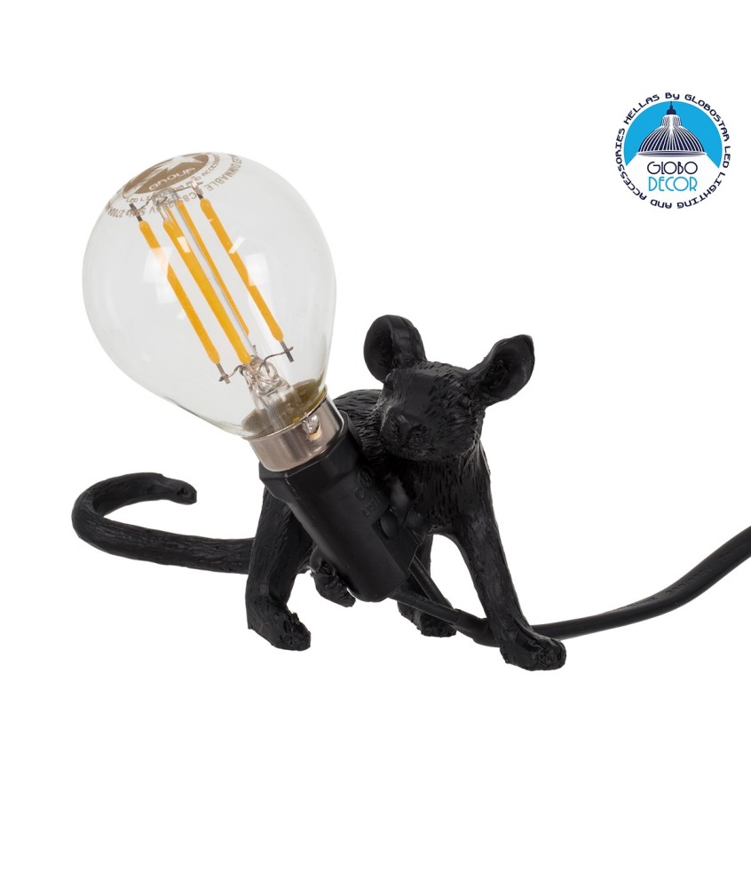 GLOBOSTAR® MOUSE 00675 Vintage Επιτραπέζιο Φωτιστικό Πορτατίφ με Ντουί 1 x E12 AC 220-240V IP20 - Μαύρο - Μ13 x Π4 x Υ7cm